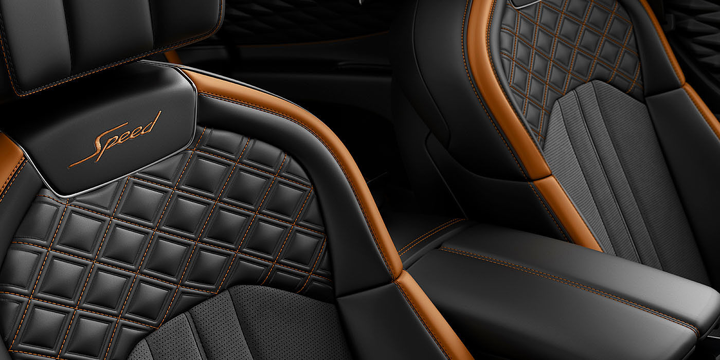 Bentley Hong Kong - Kam Lung Bentley Flying Spur Speed's front seats with detailed contrast stitching and Speed Emblems