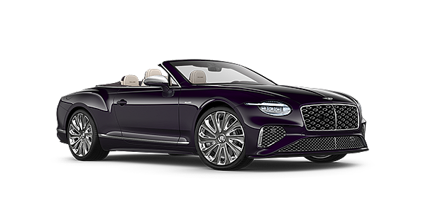 Bentley Hong Kong - Kam Lung Bentley New Continental GTC Mulliner convertible front three quarter view in Damson paint with 22 inch Mulliner painted and polished wheel