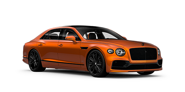 Bentley Hong Kong - Kam Lung Bentley Flying Spur Speed front side angled view in Orange Flame coloured exterior. 