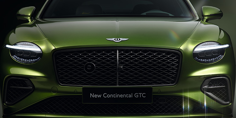 Bentley Hong Kong - Kam Lung Bentley Continental GTC Speed convertible front bonnet detail in Tourmaline Green paint showing new light design