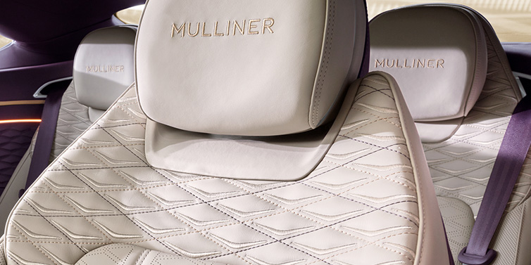 Bentley Hong Kong - Kam Lung Bentley Continental GT Mulliner coupe seat detail in Linen leather with Mulliner Diamond in Diamond quilting and Mulliner embroidered seat emblem